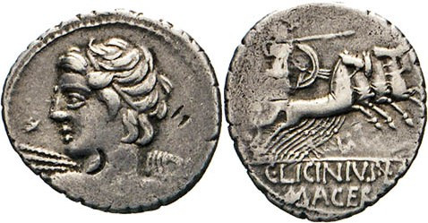 ANTIKE WELT
Römische Republik
Licinius L.f. Macer. Denar, 84, Rom. Drap. Apoll...