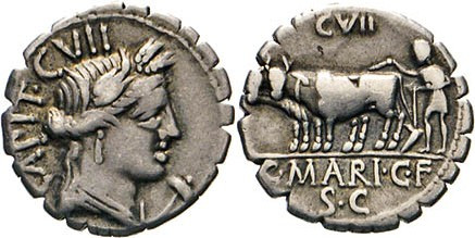 ANTIKE WELT
Römische Republik
C.Marius C.F.Capito. Denar, 81, Rom. Drapierte C...