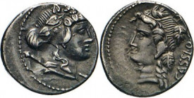 ANTIKE WELT
Römische Republik
L. Cassius Longinus. Denar, 78, Rom. Büste des Liber (oder Bacchus) mit Thyrusstab. Rs. Kopf der Libera n.l. und CASSI...
