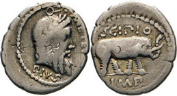 ANTIKE WELT
Römische Republik
Q. Caecilius Metellus Pius Scipio. Denar, 47/46, Heeresmünzstätte der Pompeianer in Afrika. Jupiterkopf n.r., davor Q....