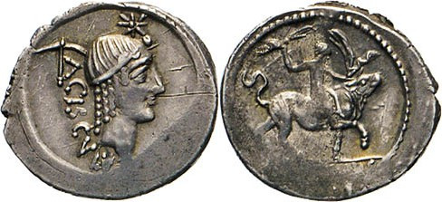 ANTIKE WELT
Römische Republik
L. Valerius Acisculus. Denar, 45, Rom. Apollokop...