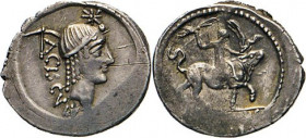 ANTIKE WELT
Römische Republik
L. Valerius Acisculus. Denar, 45, Rom. Apollokopf, darüber Stern, dahinter Spitzhacke und ACISCVLV//. Rs. Europa auf d...