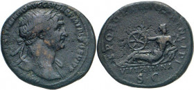 ANTIKE WELT
Römisches Reich
Traianus, 98–117. As. Lagernde weibliche Figur mit Rad und Zweig, darunter VIATRAIANA. Kampm. 27.111. 12,34 g.
s-ss