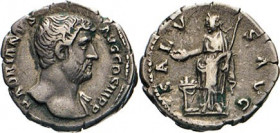 ANTIKE WELT
Römisches Reich
Hadrian, 117–138. Denar, SALVS AVG; Salus n.l. Kampm. 32.103.2. 3,31 g.
ss