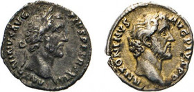 ANTIKE WELT
Römisches Reich
Antoninus Pius, 131–161. Denar. Annona n.l. stehend. 2,50 g. Und Denar. Wölfin in Grotte Zwillinge säugend. 3,38 g. Kamp...