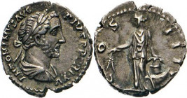 ANTIKE WELT
Römisches Reich
Denar, COS IIII. Annona l. stehend mit Ähren in der Hand. Kampm. 35.72.2. 3,33 g. 
 fvz