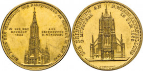 MEDAILLEN und PLAKETTEN
STÄDTEMEDAILLEN
Ulm. Vergoldete Bronzemedaille 1923 zur Feier der Vollendung des Hauptturmes am Münster aus Dachkupfer geprä...