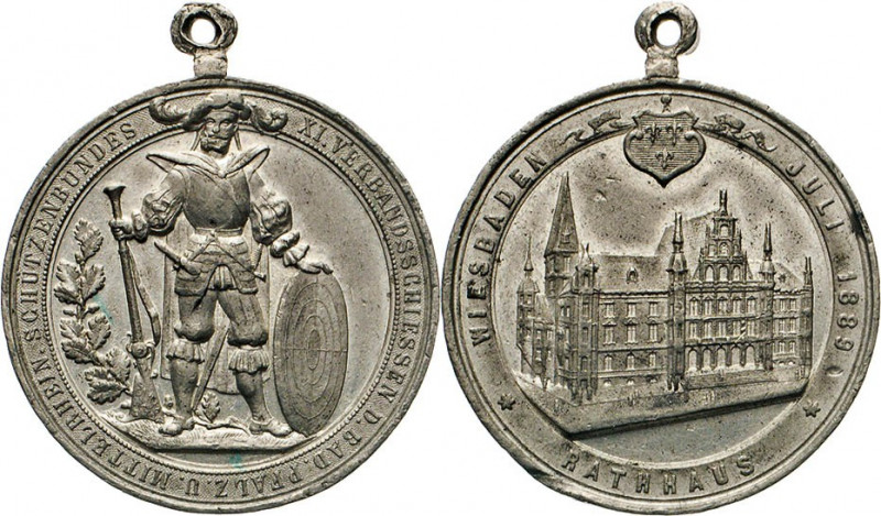 MEDAILLEN und PLAKETTEN
THEMEN-MEDAILLEN
Wiesbaden. Tragb. Zinnmedaille 1889 (...