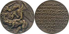 MEDAILLEN und PLAKETTEN
WELTKRIEGSMEDAILLEN
Bronzegussmedaille 1914 auf die russische Hydra. Deutscher Adler beim Angriff auf Bär, Hahn und Einhorn ...