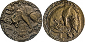 MEDAILLEN und PLAKETTEN
WELTKRIEGSMEDAILLEN
Bronzegussmedaille 1914 auf den Septembervertrag der Entente. Gallischer Hanh, britische Bulldogge und r...