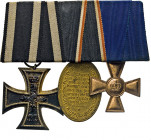 ORDEN • EHRENZEICHEN • MILITARIA
Ordensschnalle mit drei Auszeichnungen an Nadel: Eisernes Kreuz 2. Klasse 1813-1914 (leicht korrodiert); Kyffhäuserm...