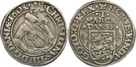 AUSLÄNDISCHE MÜNZEN
DÄNEMARK
Christian IV., 1588–1648. 1 Mark 1608, Kopenhagen. Gekröntes Hüftbild r. Rs. Wertangabe über Wappen. Hede 95A. Sieg 66....