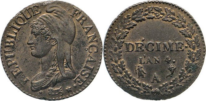 AUSLÄNDISCHE MÜNZEN
FRANKREICH
Direktorium, 1795–1799. Kupfer-(1) Décime l’an ...