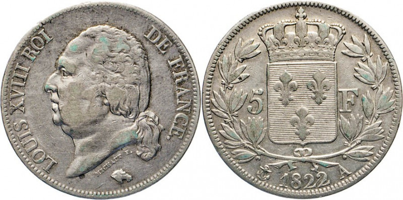 AUSLÄNDISCHE MÜNZEN
FRANKREICH
Ludwig XVIII., 1814–1824. 5 Francs 1822 A. Dav....