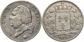 AUSLÄNDISCHE MÜNZEN
FRANKREICH
Ludwig XVIII., 1814–1824. 5 Francs 1822 A. Dav. 87. KM 711.1. Schön 54. 24,77 g.
ss+