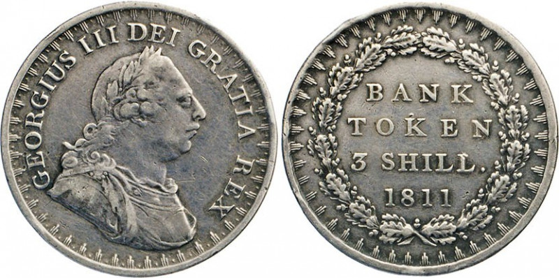 AUSLÄNDISCHE MÜNZEN
GROSSBRITANNIEN
George III., 1760–1820. 3 Shillings 1811 B...