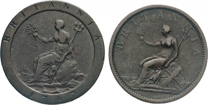 AUSLÄNDISCHE MÜNZEN
GROSSBRITANNIEN
Cu-Penny 1797 und Cu-Penny 1807. Spink 377...
