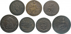 AUSLÄNDISCHE MÜNZEN
GROSSBRITANNIEN
Sieben verschiedene Kupfertoken von 1788 (One Penny) und Half Penny 1790, 1791, 1793, 1794 (2) versch. Provinzen...