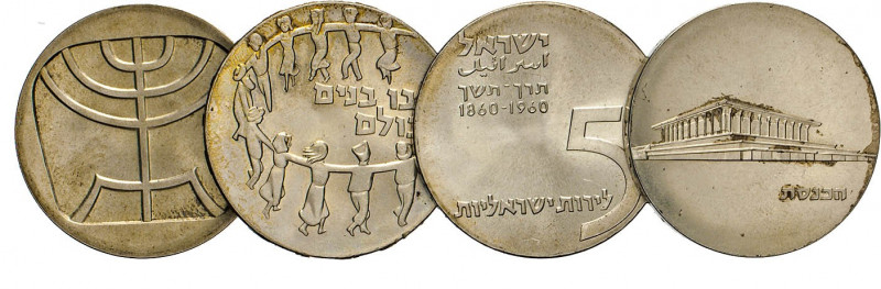 AUSLÄNDISCHE MÜNZEN
ISRAEL
5 Lirot 1958, 1959, 1960 u. 1965. KM 21, 23, 29, 45...