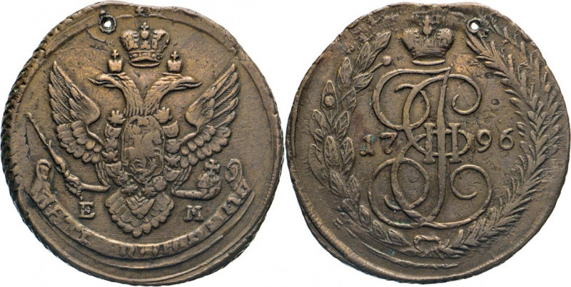 AUSLÄNDISCHE MÜNZEN
RUSSLAND
Cu-5 Kopeken 1796 EM, Ekaterinburg. – 1797 überpr...