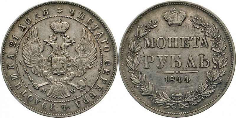 AUSLÄNDISCHE MÜNZEN
RUSSLAND
Rubel 1844 MW, Warschau. Dav. 283A. Bitkin 423. K...