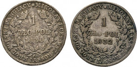 AUSLÄNDISCHE MÜNZEN
RUSSLAND
Prägung für Polen. 1 Zloty 1830 FH und 1832 KG. Bitkin 999, 1002. 2 Stück 
 s-ss
