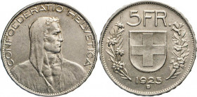 AUSLÄNDISCHE MÜNZEN
SCHWEIZ
5 Franken 1925 B. Alpenhirte, FR in Versalien. KM 38. Dav. 394. 25,06 g. Kl. Kratzer am linken oberen Rand.
ss-vz
