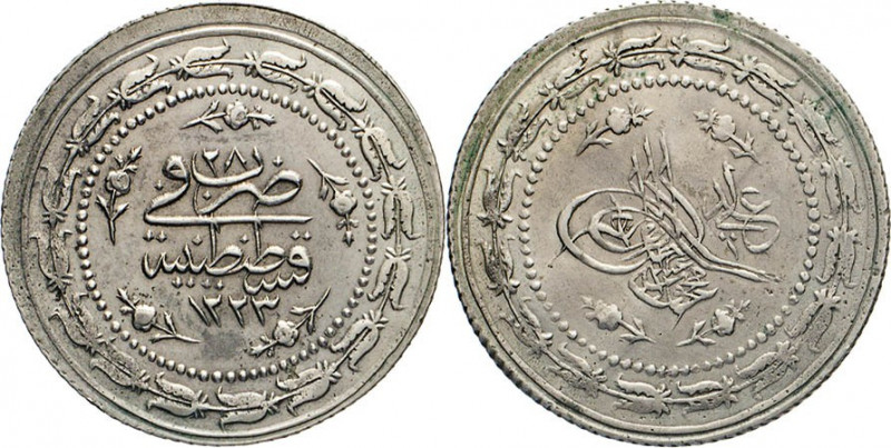 AUSLÄNDISCHE MÜNZEN
TÜRKEI
Mahmud II., 1223–1255/1808-1839 AD. 6 Piaster Jahr ...