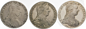 AUSLÄNDISCHE MÜNZEN
RÖMISCH-DEUTSCHES REICH
Maria Theresia, 1740–1780. Zwei variierende Konventionstaler 1780 SF, Günzburg. Rosette auf der Schulter...