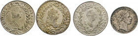 AUSLÄNDISCHE MÜNZEN
RÖMISCH-DEUTSCHES REICH
20 Kreuzer 1765 o.Mzz. (st). Franz I., 20 Kr. 1765 KB (fvz). Joseph II., 20 Kreuzer 1787 B (vz-st). Fran...
