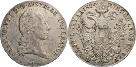 AUSLÄNDISCHE MÜNZEN
RÖMISCH-DEUTSCHES REICH
Taler 1824 A. Dav. 7. J. 190. KM 2162. 27,92 g. 
ss/vz