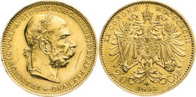 AUSLÄNDISCHE MÜNZEN
RÖMISCH-DEUTSCHES REICH
Franz Joseph I., 1848–1916. 20 Kronen 1893, Wien. J. 379. Schl. 627. Friedb. 504. 6,77 g. Kratzer im rec...