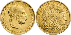 AUSLÄNDISCHE MÜNZEN
RÖMISCH-DEUTSCHES REICH
10 Kronen 1905, Wien. J. 378. Schl. 644. Friedb. 506. 3,38 g. GOLD
vz