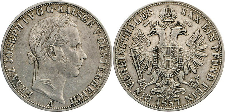 AUSLÄNDISCHE MÜNZEN
RÖMISCH-DEUTSCHES REICH
Vereinstaler 1857 A. Thun 445. Dav...