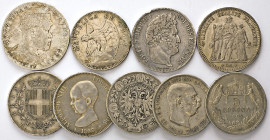 AUSLÄNDISCHE MÜNZEN
LOTS ausländischer Münzen
Alle Welt. Neun talergroße Silbermünzen um 1900: Äthiopien, Talari 1892/1895, Addis Abeba (s). Chile, ...