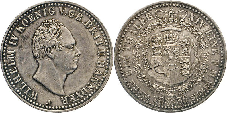 DEUTSCHE MÜNZEN VOR 1871
BRAUNSCHWEIGISCHE LANDE
Taler 1836 A. Dav. 664. Thun ...