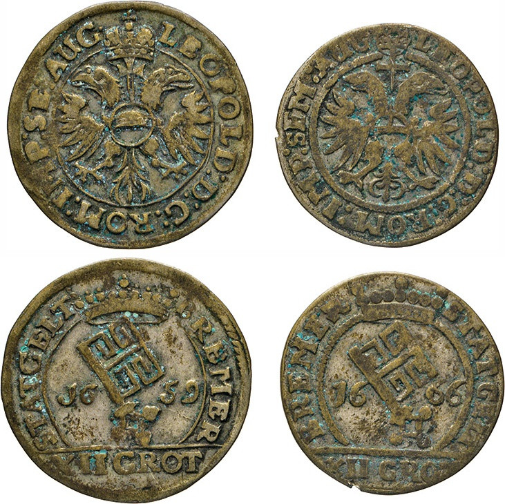 DEUTSCHE MÜNZEN VOR 1871
BREMEN
12 Grote 1659 und 1666. Titel Leopold. Bremer ...