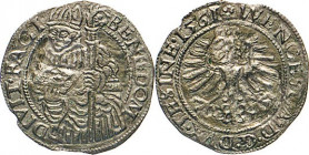 DEUTSCHE MÜNZEN VOR 1871
SCHLESIEN
Herzogtum Teschen. Wenzel III. Adam, 1524–1579. Weissgroschen 1561 o.Mzz. St. Benedictus mit Krummstab u. Buch. R...