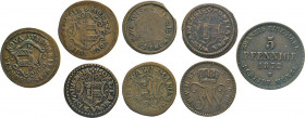 DEUTSCHE MÜNZEN VOR 1871
WISMAR
Dsgl. Kupfer-III Pfennig 1824 u. 1825 IZ (ss/vz), 1830 HM, 1835 ICM, 1840 FS u. 1845 S. Kunzel 317Ab,318,320 (s/ss),...