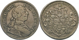 DEUTSCHE MÜNZEN VOR 1871
WÜRTTEMBERG
Carl Eugen, 1737/1744–1793. Konventionstaler 1759 R, Stuttgart. Geharn. Brustbild r. Rs. 5-fach behelmter Wappe...