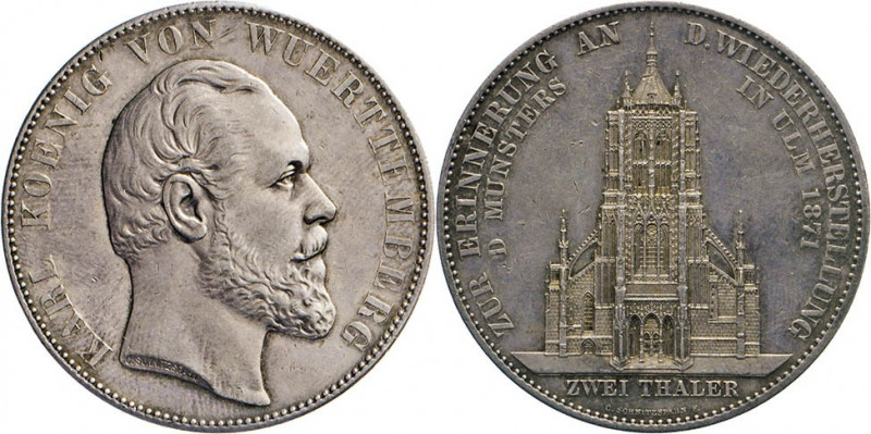 DEUTSCHE MÜNZEN VOR 1871
WÜRTTEMBERG
Karl, 1864–1891. „Gedenk-Doppeltaler“ 187...