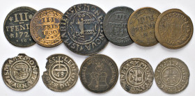 DEUTSCHE MÜNZEN VOR 1871
LOTS ALTDEUTSCHER MÜNZEN
WISMAR. 1/48 Taler (Schilling) 1665 (2, Randabbrüche), 1667 u. 1692, alle mit Titel Leopold. Kupfe...