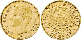DEUTSCHE MÜNZEN NACH 1871
GOLDMÜNZEN des DEUTSCHEN KAISERREICHS
BAYERN, Königreich
10 Mark 1909 D,. J. 201. 
vz