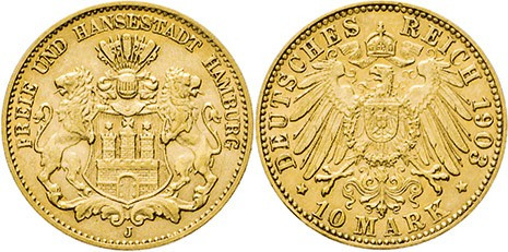 DEUTSCHE MÜNZEN NACH 1871
GOLDMÜNZEN des DEUTSCHEN KAISERREICHS
HAMBURG, Freie...