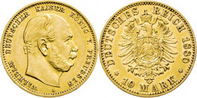 DEUTSCHE MÜNZEN NACH 1871
GOLDMÜNZEN des DEUTSCHEN KAISERREICHS
PREUSSEN, Königreich
10 Mark 1880 A. J. 245. 
fvz