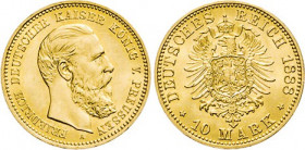 DEUTSCHE MÜNZEN NACH 1871
GOLDMÜNZEN des DEUTSCHEN KAISERREICHS
PREUSSEN, Königreich
Friedrich III., 1888. 10 Mark 1888 A. J. 247.
fst