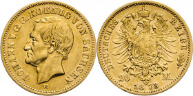 DEUTSCHE MÜNZEN NACH 1871
GOLDMÜNZEN des DEUTSCHEN KAISERREICHS
SACHSEN, Königreich
20 Mark 1873 E. J. 259. 
ss+