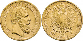DEUTSCHE MÜNZEN NACH 1871
GOLDMÜNZEN des DEUTSCHEN KAISERREICHS
WÜRTTEMBERG, Königreich
20 Mark 1872 F. J. 290. 
ss