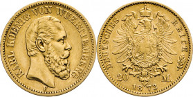 DEUTSCHE MÜNZEN NACH 1871
GOLDMÜNZEN des DEUTSCHEN KAISERREICHS
WÜRTTEMBERG, Königreich
20 Mark 1873 F. J. 290. 
fss
