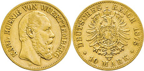 DEUTSCHE MÜNZEN NACH 1871
GOLDMÜNZEN des DEUTSCHEN KAISERREICHS
WÜRTTEMBERG, K...